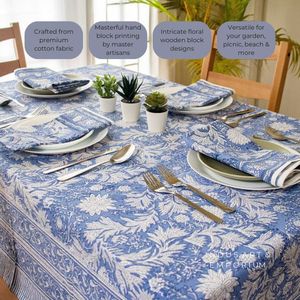 Indian Block Print Cotton Tablecloth, Blue Gadh <b>Table</b> <b>Cloth</b> for Dinning <b>Table</b> Beautiful Printed Dinner <b>Table</b> Decor Factory Price - Product Image 4