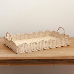 Plateau de service festonné naturel fait main le plus vendu pour la décoration de la maison, plateau décoratif avec poignée pour la fête fabriqué au Vietnam - Product Image 1