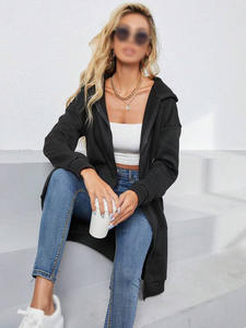 Vestido con Capucha de Forro Polar con Cierre Frontal Largo, Cordón Ajustable, Bolsillo Frontal, Negro, Transpirable, Ropa Casual de Invierno, Producción al por Mayor - Product Image 4