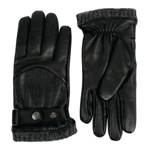 <b>Men</b> <b>Touchscreen</b> Wool Blend-Lined Leather <b>Gloves</b> with Vertical Stitch Design and Knitted Cuffs - Product Image 5