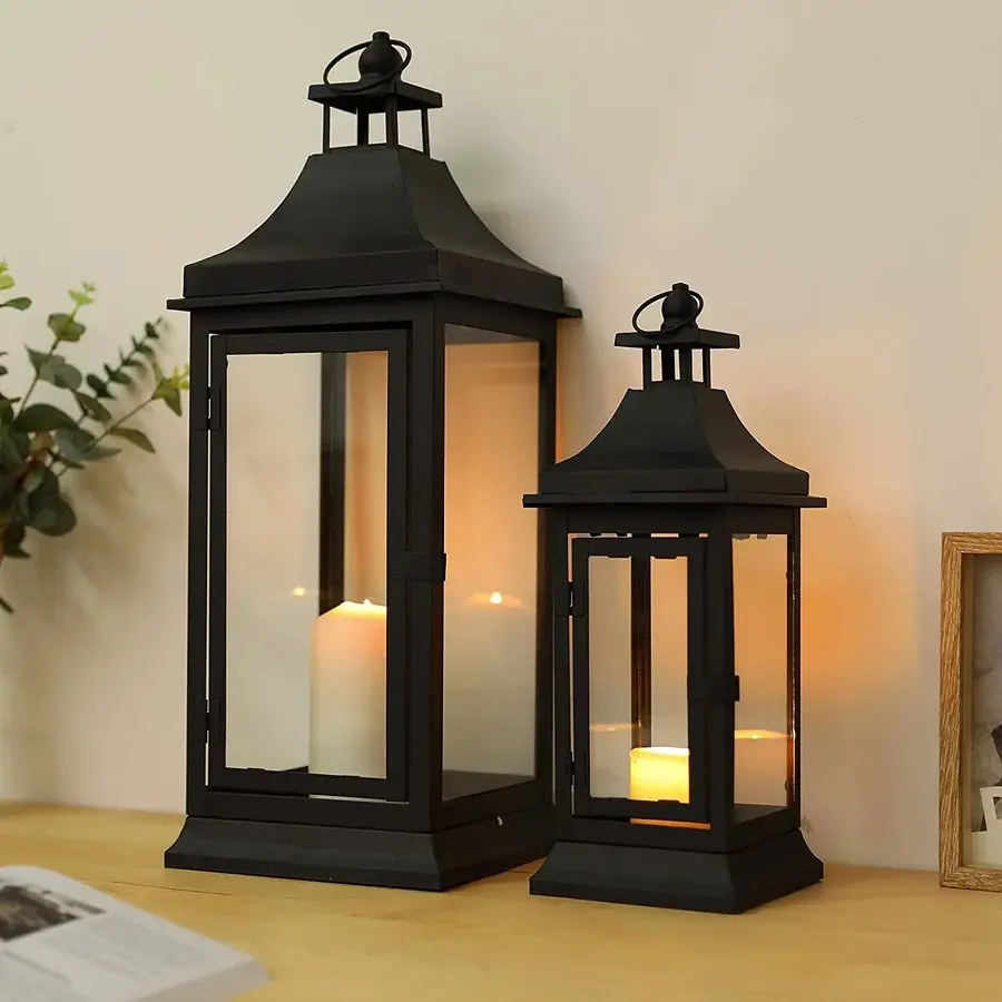 큰 블랙 랜턴 안뜰과 홈 장식 금속 클래식 촛불 랜턴 도매 가격