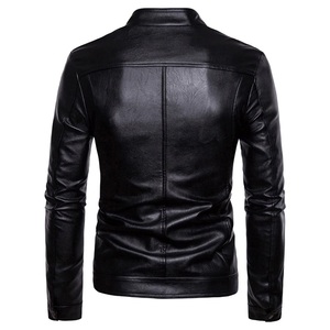 Venta al por mayor de moda de los hombres negro sólido chaquetas de cuero estilo de la motocicleta chaquetas de los hombres de talla grande chaquetas de los hombres teñidos negro - Product Image 3
