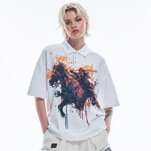 เสื้อโปโลสตรีทรงหลวมพิมพ์ลายไหล่ - Product Image 1