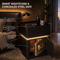 Table de chevet intelligente minimaliste moderne avec coffre-fort en acier dissimulé et chargeur sans fil