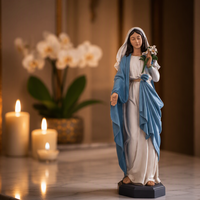 Vente en gros de statues de la Vierge Marie en résine personnalisées de 10 pouces, figurine de la Madone peinte à la main avec des fleurs pour la décoration religieuse catholique