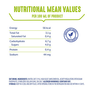 Bevanda di Avena a Base Vegetale OraSi Barista 0,5 Litri per Distributori, 12 Unità, Durata di Conservazione 360 Giorni - Product Image 3