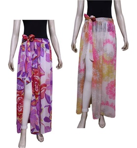 Customized printed chiffon women sarong cover ups swimwear beachwear pareo side slit long skirt summer swimwear products wrap