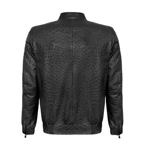 Veste décontractée pour homme en cuir long, toile fine, fermeture éclair, doublure en satin, fermeture éclair sur le devant - Product Image 6