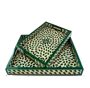 ถาดเสิร์ฟแบบฝังกระดูกอเนกประสงค์ลายดอกไม้มีรายละเอียดอุปกรณ์จัดระเบียบเครื่องดื่มแฮนด์เมด - Product Image 3