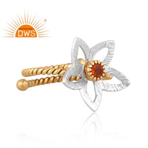 Anillo de plata de ley de la mejor calidad chapado en oro de 18 quilates, piedra preciosa cornalina natural, diseño floral, fabricante de joyería fina Demi - Product Image 4