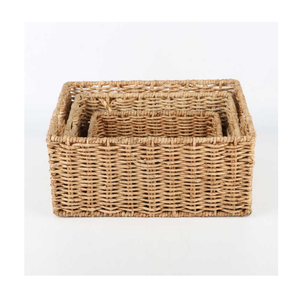 Customized 3-Piece Rectangle Storage Basket <b>Set</b> Hand Woven Rattan Eco-Friendly Multifunction Home Organization Service Basket - Product Image 2