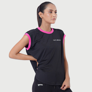 Débardeur de sport pour femme, style hip-hop, respirant, séchage rapide, 100% polyester, couleur unie, manches courtes, noir - Product Image 2