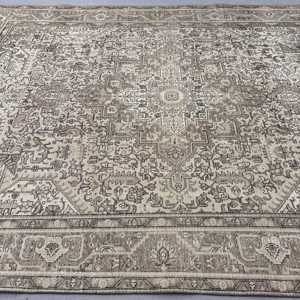 Vintage Turkish Rug, 9.3x12.2 ft Rug, Gray <b>Brown</b> Floral Wool Rug - Product Image 3