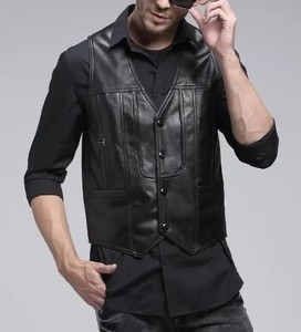 Gilet en cuir pour homme tendance, nouveau design personnalisé, vente en gros, gilet en cuir léger en peau de mouton, coupe ajustée - Product Image 2