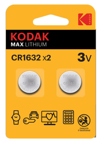 2 pezzi. Batterie a bottone Kodak Max Lithium CR1632 3V (confezione blister) - Product Image 1