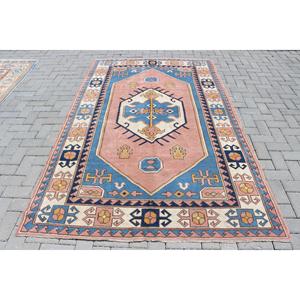 Tapis turc vintage, grand tapis de 5,2 x 8,2 pieds, tapis bleu style sud-ouest - Product Image 1