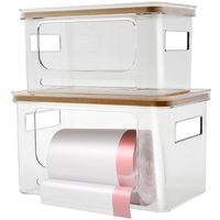 Lot de 2 supports extra larges pour sacs poubelles en PET avec poignées en bambou, distributeur de sacs poubelles sous l'évier, organisateur domestique de qualité alimentaire