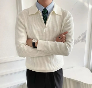 Vente de gros Pull-over en tricot personnalisé à manches longues pour hommes avec logo avant respirant à col rabattu simple pour l'hiver - Product Image 4