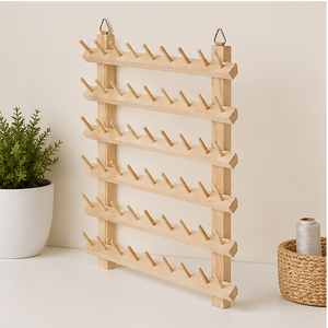 Wood Thread Spool Rack 5 Tier <b>Wall</b> <b>Hanging</b> Minimalist <b>Storage</b> Holder for Sewing Supplies Wooden Sewing Thread Rack - Product Image 2