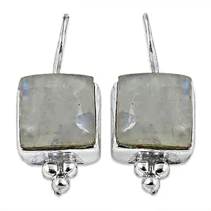 "925 Silver Square Moonstone Drop Earrings for Women-Fashion Gift" - Product Image 1