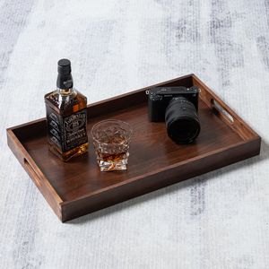 Juego de bandejas de madera personalizadas en color caoba profundo con forma rectangular elegante y estética moderna, ideal para el entretenimiento - Product Image 1