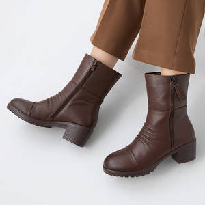 [JSHOE] Genuine Cow Leather Fleece Lined Chunky Heel Mid <b>Boots</b> 5.5cm Warm <b>Winter</b> Comfort <b>Ankle</b> <b>Boots</b> - Product Image 5