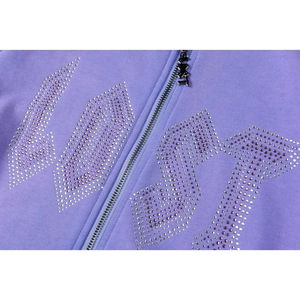 เสื้อมีฮู้ดสำหรับผู้ชายเสื้อมีฮู้ดสำหรับผู้ชายลายพิมพ์โลโก้ประดับเพชรสีจางสีม่วง - Product Image 4