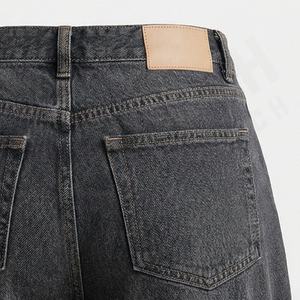 Pantalon large en coton respirant pour femmes, style streetwear, taille haute, multi-poches, denim délavé, jambe large, taille élastique - Product Image 5