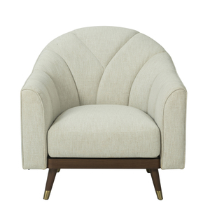 Chaise longue rembourrée en tissu Fauteuil d'appoint élégant avec base en bois massif et pieds en laiton pour salon moderne - Product Image 1