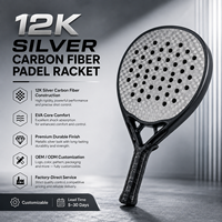 JAS Oferta Especial Raqueta de Pádel de Fibra de Carbono Plateada 12K, Fabricación OEM Personalizada, Tejido Plateado Profesional, Núcleo Ligero de EVA, Poliéster