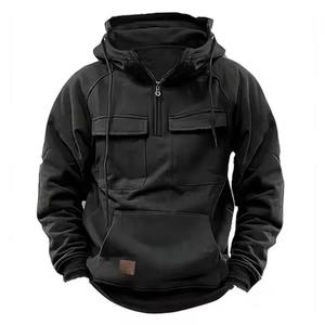 Sudaderas con capucha tácticas de media cremallera, sudaderas con capucha de lana cálida sólida para hombre, chaqueta con múltiples bolsillos para hombre, Polar grueso para exteriores - Product Image 5