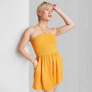 Tuta Intera da Donna Wild Fable XL, Collo Halter, Vita Alta, Traspirante, Fantasia Mango Arancione, Vestibilità Ampia, Smocked, Ideale per la Spiaggia - Product Image 1