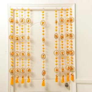 Guirlandes pompons jaunes de 3.5 pieds avec pompon Gota pour Diwali Pooja décor pompon tentures guirlandes Gota pour décor de toile de fond indien - Product Image 2