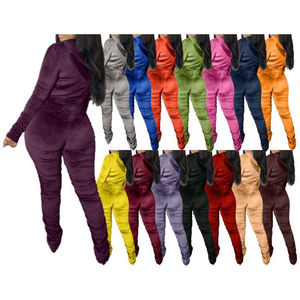 Hiver Plus Size Velour Slim Jogging Suit Femmes Crop Zipper Hoodie Stacked Pants Two Piece Set Velvet Tracksuit Sweatsuit 2026 - Product Image 1