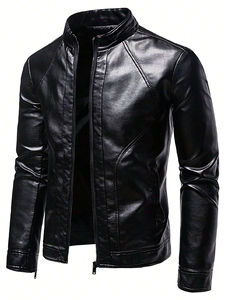 Chaqueta de cuero genuino de alta calidad para invierno, con cuello alto, teñida en color liso, a la moda y cálida, para la temporada de invierno. - Product Image 5