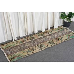 Alfombra de lana de retazos marrón verde clásica de área grande, diseño de Aubusson turco de 1,8x4,7 pies para sala de estar o pasillo con respaldo de látex - Product Image 3
