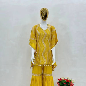 Vêtements pour femmes cousus de haute qualité Faux Georgette Heavy Sequence Brodé Work & Kodi Moins Kaftan With Choli and Sharara - Product Image 1