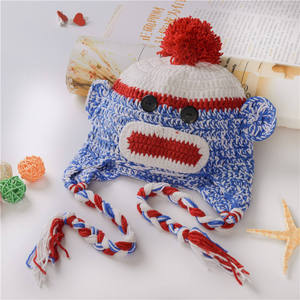 Chapeau singe en crochet fait main, mignon, pour nouveau-né garçon/fille, accessoires de photographie, bonnet animal en tricot tressé - Product Image 6