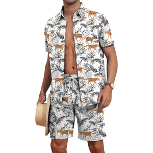 Summer <b>Men's</b> 3D Pattern 2-Piece Short Sleeve <b>Beach</b> Jogging Suit T-<b>Shirt</b> Shorts Set 100% Cotton Quick Dry - Product Image 1