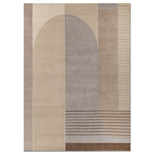 พรมขนสัตว์ถักมือ Sthir Ace-5004 สีเทา-ดำ ลายแบบนามธรรม ทอแบบเรียบ สำหรับห้องนั่งเล่น ห้องโถง-พรมห้องตัวอย่าง - Product Image 1