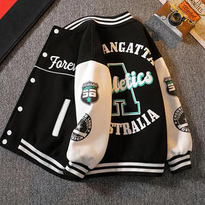 2025 alta calidad hombres moda Streetwear moda Varsity chaquetas novedad contraste Color chaqueta Bomber - Product Image 4