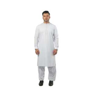 Shalwar pour homme E-29 à manches longues, 100% coton popeline, blanc, anti-rides - Product Image 4