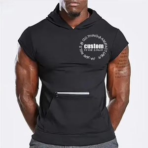 OEM High Quality Workout Fitness Sleeveless Gym Hoodie Custom logo Muscle Fit Hooded Neck Hoodies for Men men's hoodies - Product Image 1