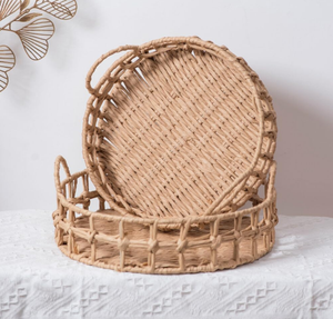 Panier de rangement classique en jacinthe d'eau tressée bio, fait main, texture naturelle, durable, pour salon et boissons, vente en gros - Product Image 3