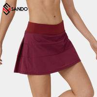 Rok Tenis Elastis Wanita, Skort Lipit Polos, Motif Solid, Musim Panas, 100% Poliester, Cepat Kering, Bernapas, Tahan Lama, Cocok untuk Olahraga