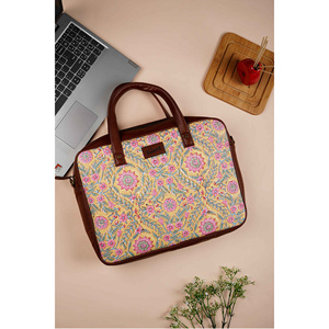Sacoche pour ordinateur portable en coton jaune, imprimée à la main, motif Martini français, souple, durable, sac de travail moderne - Product Image 1