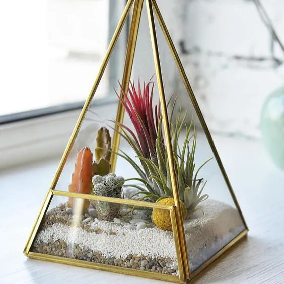 Caja de exhibición de plantas laterales para ventana, accesorios de cristal para decoración de boda, chapado en oro, hecho a mano
