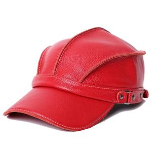 Gorra de béisbol de cuero de vaca genuino para mujer, Snapback ajustable rojo, sombrero de marca de otoño e invierno para apariencia informal - Product Image 1