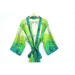 Bata Kimono de seda con estampado Floral para mujer, ropa de baño, abrigo envolvente para la casa, Kimono - Product Image 4