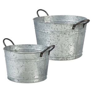 Planteur extérieur de jardin de vente chaude ENSEMBLE de 2 jardinière de forme ronde galvanisée avec le seau de concepteur de jantes d'or avec la poignée latérale d'anneau - Product Image 4